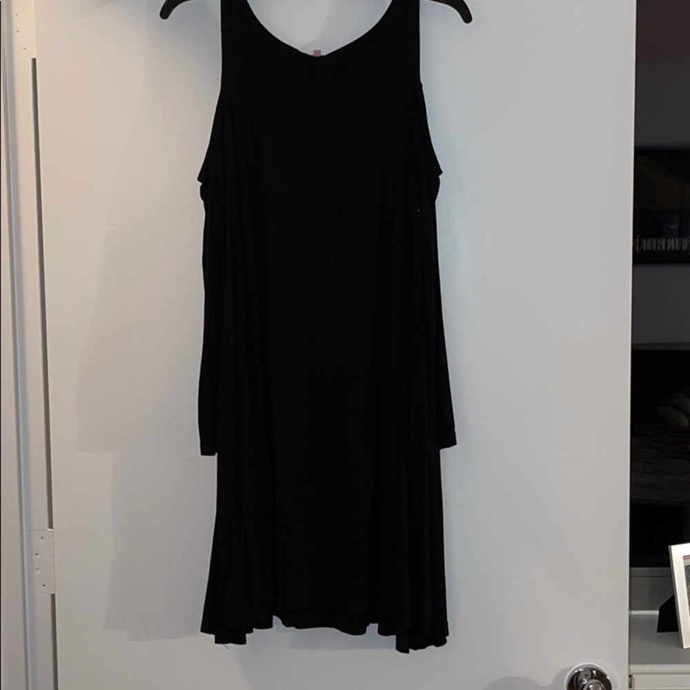 Black cold shoulder, long sleeved dress